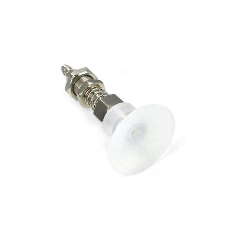 Heavy Duty Micro Vacuum Pump Suction Cup Kit For Industrial Robotics Badass Pneumatic Accessory With Serious Automatic Suction Straight Up Professional Replacement Part 50Mm with a clear suction cup and metal fitting.