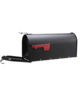 Admiral Aluminum Textured Black Post Mount Mailbox With Rust Proof Aluminum Construction, open door, side view