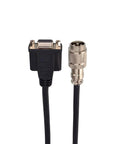 YS Series stepper kit cable: DB9 connector on left and knurled circular connector on right