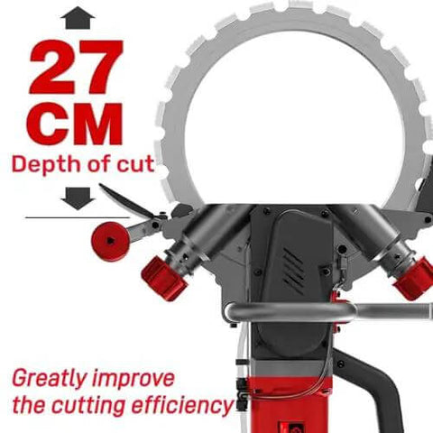 Pro Built Brushless Concrete Circular Saw With 370Mm Blade and fast 270Mm cut depth showcasing 27CM depth of cut functionality.