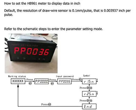One Meter Stroke Linear String Pot Encoder Sensor With 6 Digit Digital Counter Display showing settings schematic