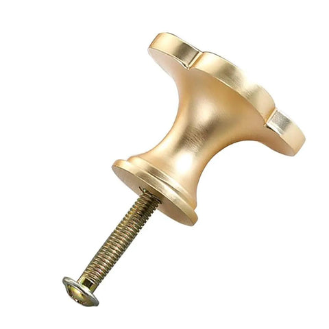 Close-up of Six Pcs Clover Knob Set Gold Tone Four Leaf Cabinet Drawer Pulls Zinc Alloy Single Hole Door Handle For Dresser Wardrobe White Finish