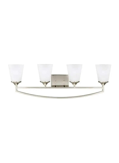 Seagull Four Light Bath Fixture From Hanford Collection In Pewter Finish With Satin Nickel And Black Silver Accents, 33.5-inch wide