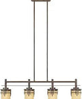 Mission Ridge 4-Light Kitchen Island Pendant Lighting, 35.5 Inch Hanging Ceiling Fixture In Warm Mahogany With Goldenrod Glass Shades