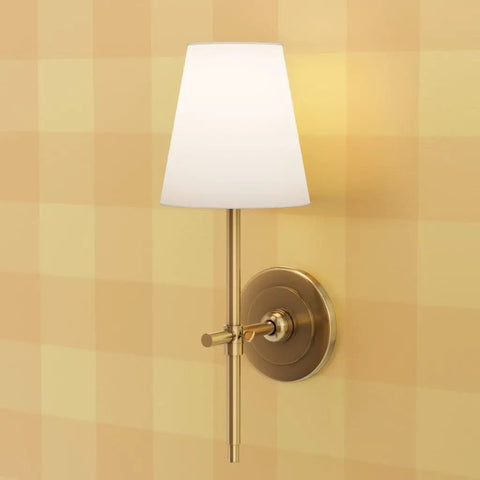 Top Shelf Buffalo Check Gold Metallic Wallpaper With Fibrous Texture For High End Indoor Spaces Paste The Wall Application Eco Friendly And Made In America Type I Wallcovering Class A Fire Rated showcased with a stylish gold wall sconce.