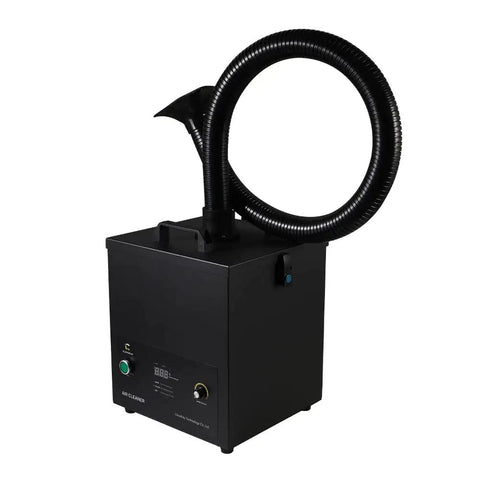 Three Stage Soldering Fume Extractor With HEPA And Activated Carbon Filters, 135W Pro Grade Dust And Gas Purifier showing intake hose