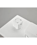 Close-up of control knob for Shower System with Waterfall Rainfall Head and Handheld, Wall-Mounted in white finish.