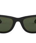 Unisex Wayfarer Style Sunglasses With Low Bridge Fit, Iconic Square Frames, Black And G-15 Green, 52mm, front view
