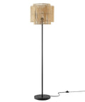 Nourish Bamboo Floor Lamp In Natural Finish With Basket Weave Two Tier Shade Modern Iron Base On Off Switch LED Compatible