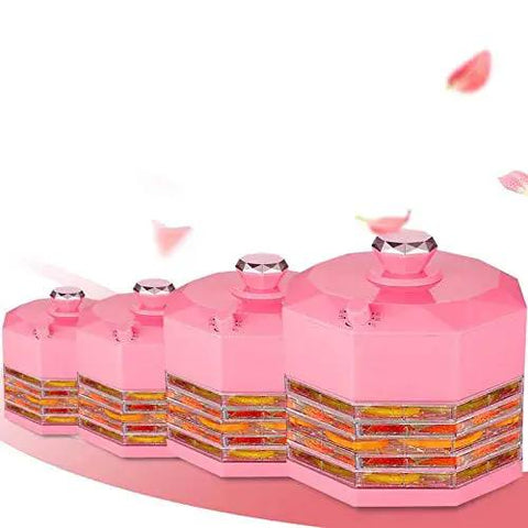 Dang Sweet Compact 5 Tray Food and Pet Dehydrator Machine With 8 Speed Controls for Drying Fruits Vegetables Meats Herbs and Jerky No Fuss Operation for Kitchen or Bedroom Anytime Convenience in pink design.