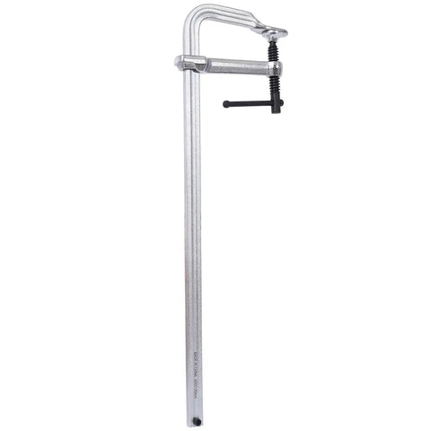 Heavy Duty 20 Inch F Clamp Rockin Drop Forged Steel Bar Clamps With 1400 Lbs Power For Serious Woodworking And Welding Jobs You Can Trust shown from the side.