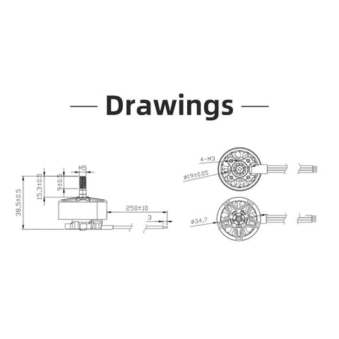Technical drawings of 2810 1350KV 6S Brushless Motor for 7 to 8 Inch FPV Racing Drones High Load Power Delivery Strong Thrust