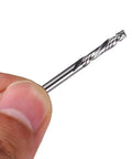 Carbide end mill, 1/8 in shank, two-flute up/down cut spiral router bit held in hand