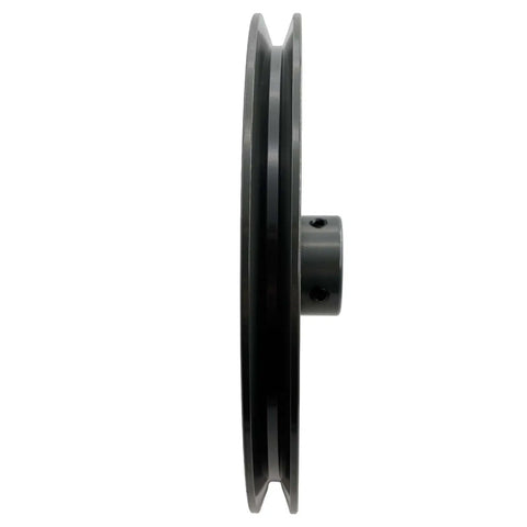 Side view of Three Quarter Inch Bore V Belt Pulley With Eight And A Quarter Inch Outer Diameter One Groove Cast Iron Sheave For A 3L And 4L V Belts