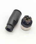 Two Pack M12 Four Pin A Code Female Circular Connector IP67 Sensor Plug components black and silver, close-up view.