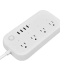 Smart Power Strip Featuring Voice Control And Four USB Ports Tuya App Integration close-up with separate switches.