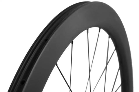 Dope Carbon Road Bike Disc Brake Wheelset With 55mm Clincher Tubeless Ready Rim 25mm Width UD Matte Finish 700C QR Front Detail