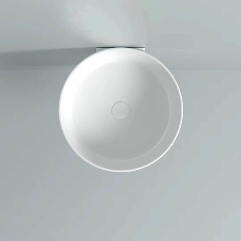 Countertop Bathroom Sinks Cylindrical White Ceramic Bathroom Vessel Sink Wall Mount Bathroom Sink No Overflow Hole Porcelain Vanity Sink Basin, Ceramic Sink Only Bathroom - Top view of round white ceramic sink.