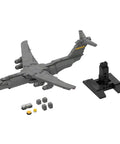 Airplane Building Kit With 367 Pieces 1 To 300 Scale C 5 Galaxy Military Cargo Transport Model with base and accessories shown