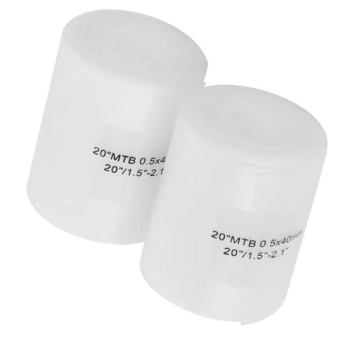 Two 20 Inch Polyurethane Tire Liners Puncture Proof Belt For MTB And Road Bikes White 2 Pack showing dimensions