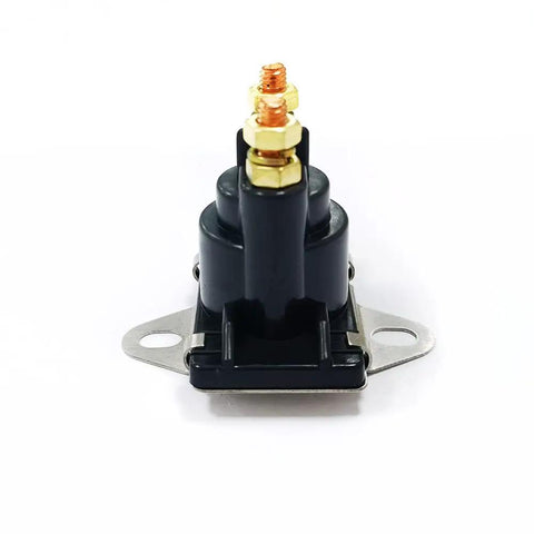 Front view of a black Power Trim Tilt Starter Solenoid Relay For Mercury Mariner Outboards And MerCruiser Stern Drives Motors 35 To 275 HP