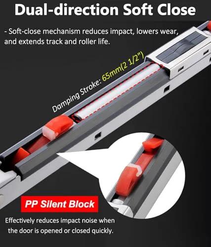 Soft Close Sliding Door Track Kit For Glass Doors 7.5 Foot Aluminum Barn Door Hardware with dual-direction soft close