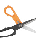 Klein Tools B2109 heavy-duty scissors; black handles, orange guard, stainless steel blades