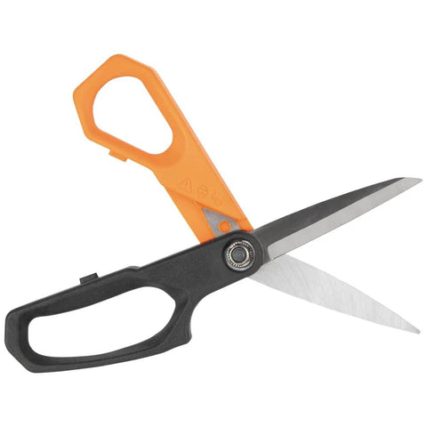 Klein Tools B2109 heavy-duty scissors; black handles, orange guard, stainless steel blades