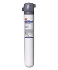 Top Shelf Valve In Head Water Filtration System For Prime Brewed Coffee And Hot Tea Station Featuring Heavy Duty High Flow Architecture And No Fuss Mount Kit In Clean White, vertical white filtration unit with gray top.