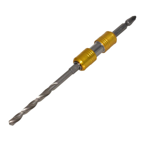 Socket sleeve adapter with double-ended hex connectors on a metal extension rod; gold knurled sleeves.