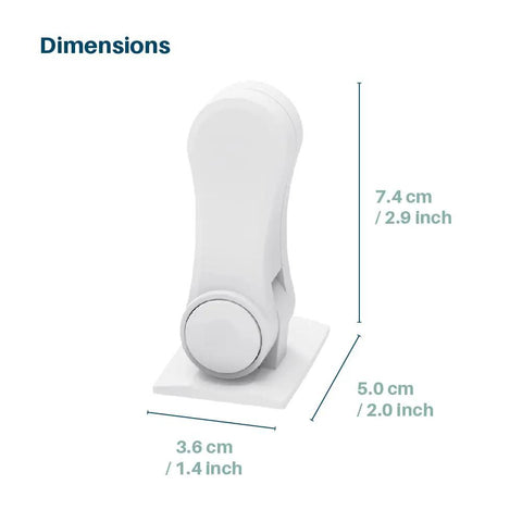 Two Pack Kid Friendly Child Proof Door Lever Locks With 3M Adhesive No Drilling Easy Install Minimalist Design with dimensions