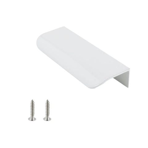 White Curved Edge Aluminum Furniture Pull with screws, 3.94 inch length, 2.52 inch hole centers, part of Pack 6 for Cabinets Drawers Dresser