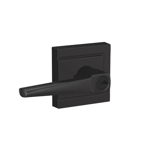 F51A ELR 622 ULD Eller Lever With Upland Trim Keyed Entry Lock Matte Black Door Handle square plate view