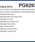 Compatibility list for PG6293EX oil filter including VW Atlas, 2020-2023 Atlas Cross Sport, Porsche Cayenne, VW Touareg and more