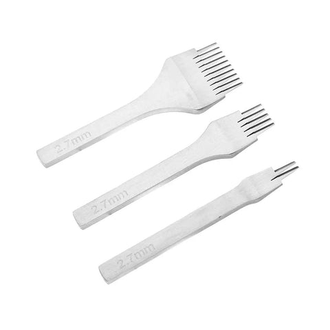 White Steel Leather Crafting Tool Set Featuring a 2.7mm Prong Stitching Chisel and 2510 Punch Lacing Irons for Leatherwork