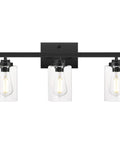 Industrial Matte Black 3 Light Bathroom Vanity Sconce Set Dope Modern Wall Lighting For Bathroom Bedroom Hallway Kitchen With Clear Glass Shades Durable Steel Fixture Easy Install