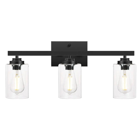 Industrial Matte Black 3 Light Bathroom Vanity Sconce Set Dope Modern Wall Lighting For Bathroom Bedroom Hallway Kitchen With Clear Glass Shades Durable Steel Fixture Easy Install