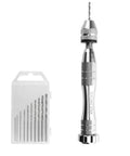 Metal hand drill and drill bits from Pro 23 Piece Model Tools Kit For Gundam And Car Model Building Craft Set With G Clamp And Precision Tools For Hobbyists And Beginners To Tinker And Assemble Repair And Fix Models.