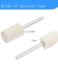 100 Piece Compressed Wool Felt Polishing Heads Set For Dremel Rotary Tool With One Eighth Inch Mandrel Includes Bullet And Cylinder Buffing