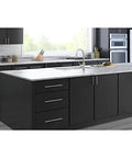 224mm Center To Center Stainless Steel Bar Cabinet Pull With Sleek Brushed Finish Classic Contemporary Look For Modern Kitchens And Cabinets Complements Stainless Appliances And Fixtures Installs In Minutes With Included Hardware Two 1 Inch Screws on dark kitchen cabinets