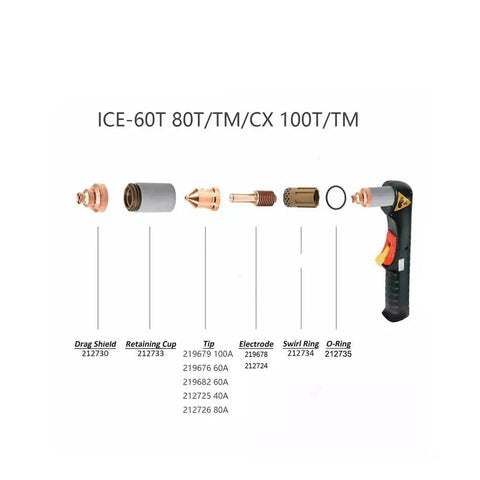 25 Piece Plasma Electrode And Nozzle Kit 212724 219682 212730 for ICE 60T 80T TM CX 100T Torch with drag shield components