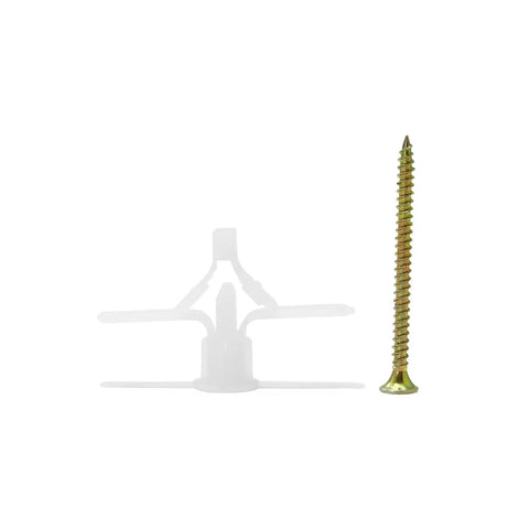 Gray Drywall Anchor Kit With Hollow Wall Anchors And Self Drilling Drywall Anchors, 100 Pieces (50 Anchors And 50 Screws) For Quick, Strong Mounts In Drywall And Plaster With Rust Resistant Stainless Screws visible with single screw and hollow wall anchor