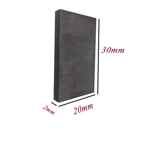 High Purity 99.9 Percent Carbon Graphite Plate, 30mm x 20mm x 2mm, side view, for metallurgy and lab use, machinable DIY block