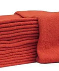 Lint Free 14x14 Shop Towels 25 Pack 100% Cotton Commercial Grade Red Rags stacked with durable overlocked stitching.