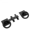 Handforged Square Base Gate Latch Casting 9 Inch for Rustic Bar with round rings, forged steel, ideal for garden or yard use.