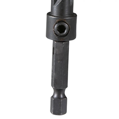 Heavy Duty Countersink Drill Bit With 9/64 Inch Tip For Number 6 Wood Screws, showing 1/4 inch hex shank close-up.