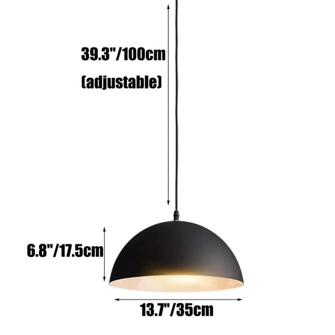 Glossy Dome Semicircle Hanging Lamp, Colorful Ceiling Pendant Light Fixture, Minimalism Metal Lighting, Industrial Chandelier for Kitchen Island Sink Dining Room Counter(Orange 2,13.7in) with adjustable height and black shade.