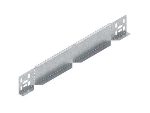 Raw 60x100 Cable Tray System Kit, metal reducing end piece for cable management, side view, 12 Meter Run included.