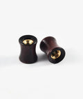 Two Tone Hollow Gold Stainless Steel And Sandalwood Ear Tunnels Plugs Set For Stretched Ears 0G To 1 Inch Double Flared Expander Hypoallergenic Body Jewelry 2 Pack Dope