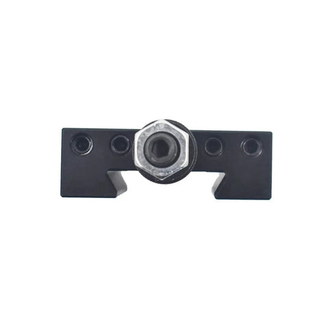 Top Shelf Quick Change Tool Holder Kit For Wedge Style Mini Lathe Up To 12 Inch Swing with black steel tool holder view from the front.